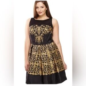 Taylor Black Dress with Gold Jacquard Detail